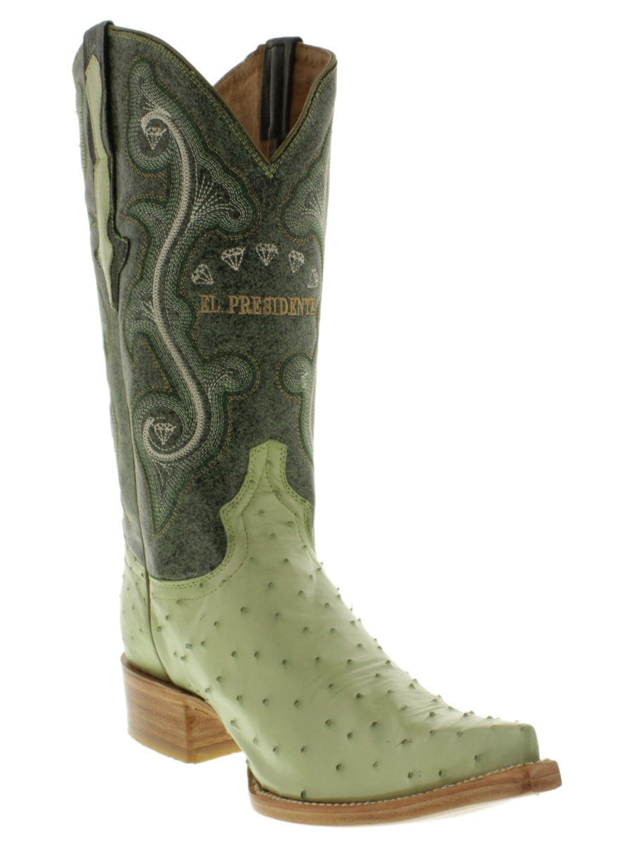 Mens Green Cowboy Boots Ostrich Quill Skin - 3X Toe – Cowboy Boot Pro