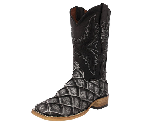 Mens Gray Cowboy Boots Pirarucu Fish Print - Square Toe