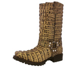 Mens Rustic Sand Motorcycle Boots Crocodile Tail Print - Square Toe