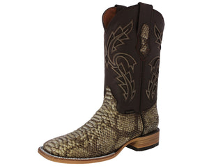 Mens Honey Brown Cowboy Boots Python Print Leather - Square Toe