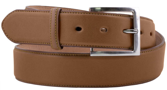 Light Brown Western Cowboy Leather Belt Classic Dress - Silver Buckle