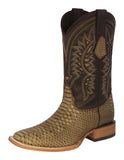 Mens Sand Snake Print Leather Cowboy Boots - Square Toe