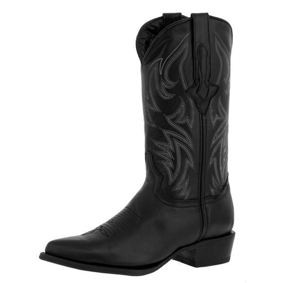 Mens Black Cowboy Boots Western Wear Solid Leather J Toe