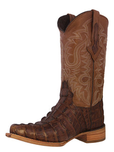 Mens Brown Alligator Tail Print Leather Cowboy Boots 3X Toe - #130N