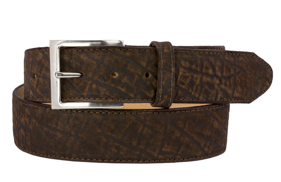 Rustic Brown Western Cowboy Belt Elephant Print Leather Cinto - Silver Buckle