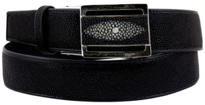 Black Western Cowboy Thin Belt Stingray Skin Leather - Silver Buckle