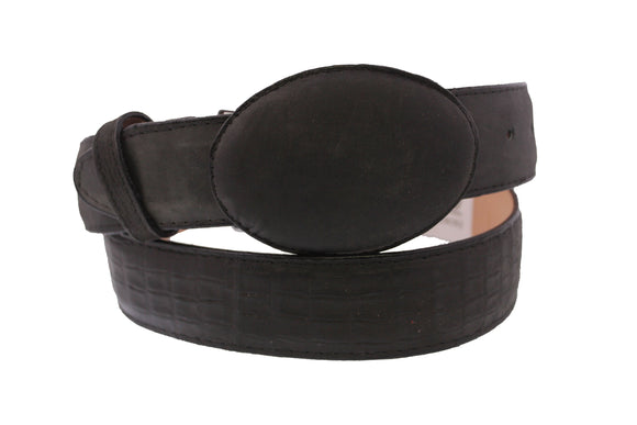 Black #120B Alligator Belly Print Leather Belt - Removable Buckle