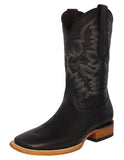 Mens Black Western  Cowboy Boots Real Leather - Square Toe