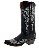 Womens Stella Black Leather Cowboy Boots - Snip Toe
