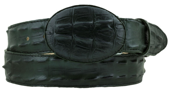 Green Western Belt Crocodile Tail Print Leather - Rodeo Buckle