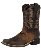 Mens Dark Brown Western Leather Cowboy Boots Longhorn - Square Toe