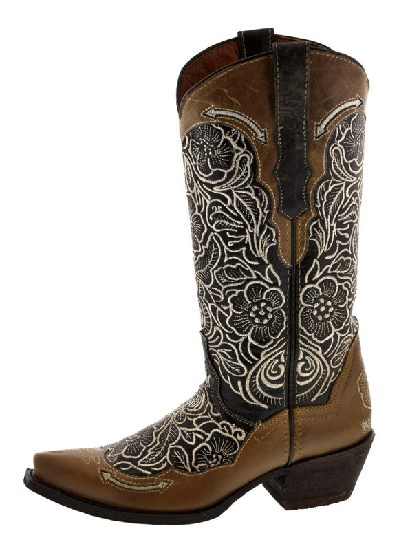 Womens Samantha Brown Cowgirl Boots Floral Embroidered - Snip Toe