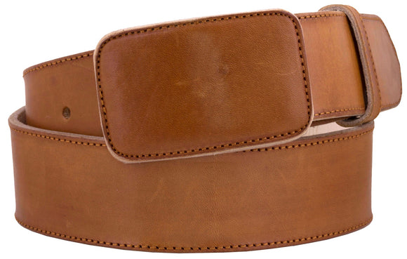 Honey Brown Western Cowboy Belt Classic Solid Leather - Rodeo Buckle