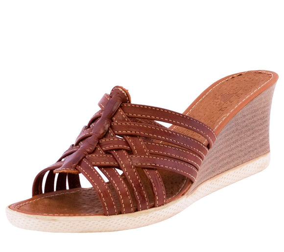 Womens Authentic Huaraches Real Leather Sandals Wedges Cognac - #205