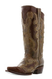 Womens Kenia Brown Western Cowboy Boots Studded - Snip Toe