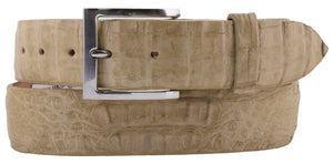 Mens Almond Genuine Crocodile Skin Cowboy Belt Silver Buckle