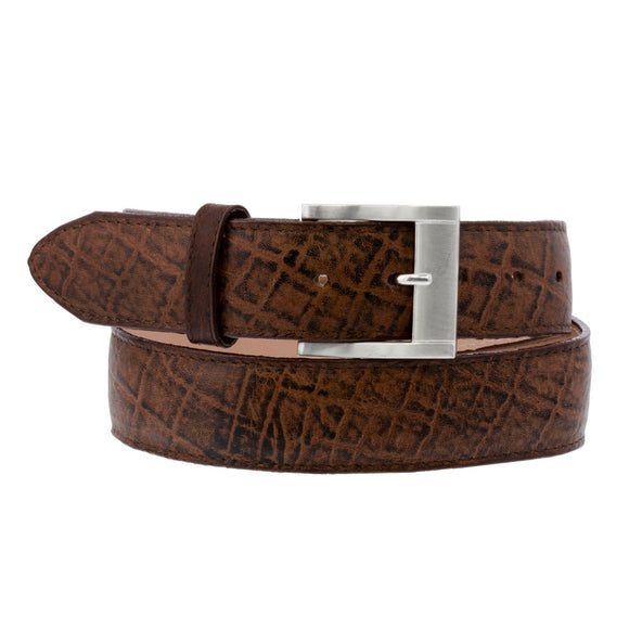 Light Brown Western Cowboy Belt Elephant Print Leather - Silver Buckle