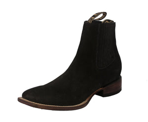 Mens Black Chelsea Boots Smooth Nubuck Leather - Square Toe