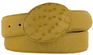 Yellow Western Cowboy Belt Real Ostrich Skin Leather - Rodeo Buckle