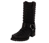 Mens Black Motorcycle Boots Crocodile Tail Print - Square Toe