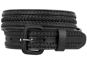 Mens Braided Cowboy Belt Removable Buckle Authentic Leather Rodeo Western Black