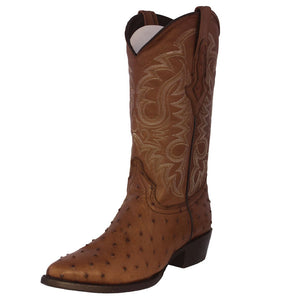 Mens Brown Ostrich Quill Print Leather Cowboy Boots J Toe