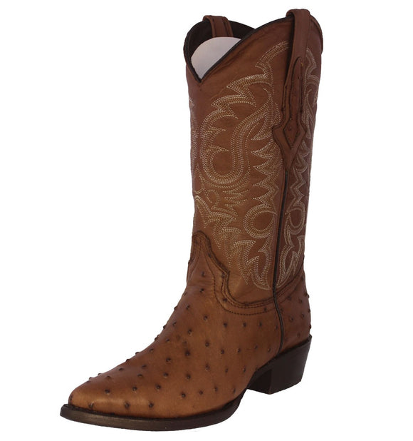 Mens Brown Ostrich Quill Print Leather Cowboy Boots J Toe