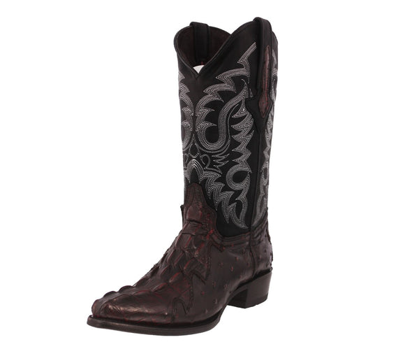 Mens Black Cherry Crocodile & Ostrich Print Leather Cowboy Boots J Toe