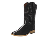 Mens Black Cowboy Boots Stingray Row Stone Print - Square Toe