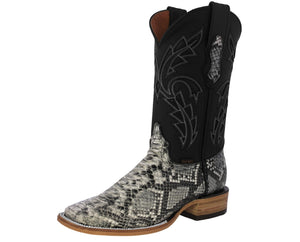 Mens Natural Cowboy Boots Python Print Leather - Square Toe