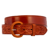 Orange Western Cowboy Belt Tooled Leather - Silver Buckle