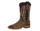 Mens Sand Cowboy Boots Elephant Print Leather - Square Toe