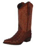 Mens Cognac Alligator Back Print Leather Cowboy Boots - J Toe