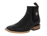 Mens Black Chelsea Boots Ostrich Print Leather - Square Toe