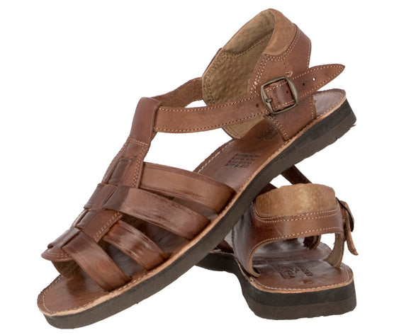 Men's Brown Genuine Ankle Strap Slip On Leather Mexican Huaraches Sandals 011