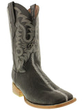 Mens Black Stingray Row Stone Print Leather Cowboy Boots Square Toe