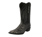 Mens Black Gray Snake Print Leather Cowboy Boots - Snip Toe