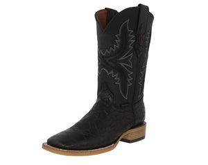 Mens Black Cowboy Boots Sea Turtle Print Leather - Square Toe