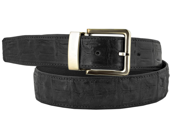 Men's Black Genuine Crocodile Skin Dress Belt Silver Buckle