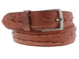 Cognac Western Belt Crocodile Tail Print Leather - Silver Buckle