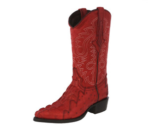 Mens Red Crocodile & Ostrich Print Leather Cowboy Boots J Toe