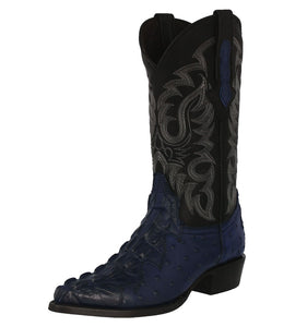 Mens Denim Blue Crocodile & Ostrich Print Leather Cowboy Boots J Toe