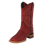 Mens Red Alligator Tail Print Leather Cowboy Boots Square Toe