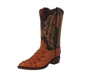 Mens Cognac Crocodile & Ostrich Print Leather Cowboy Boots - J Toe