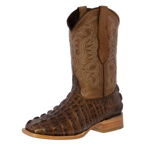 Mens Brown Alligator Tail Print Leather Cowboy Boots Square Toe - #130N