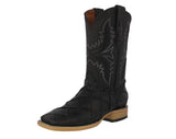 Mens Black Cowboy Boots Pirarucu Fish Print - Square Toe