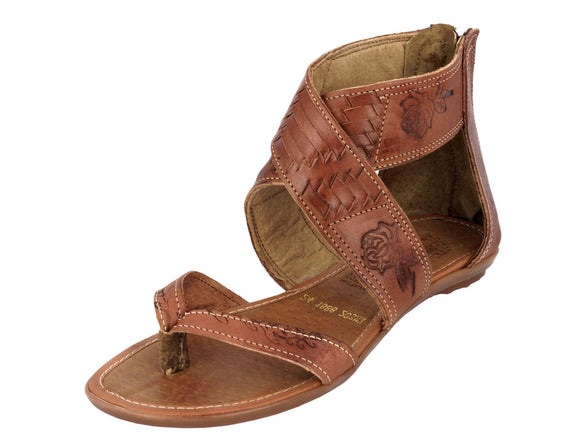 Womens Authentic Huaraches Real Leather Sandals Ankle Cognac - #203