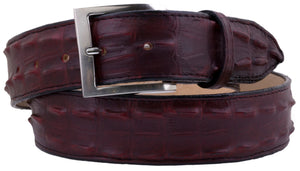 Burgundy Western Belt Crocodile Tail Print Leather - Silver Buckle