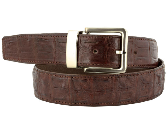 Men's Black Genuine Crocodile Skin Dress Belt Silver Buckle