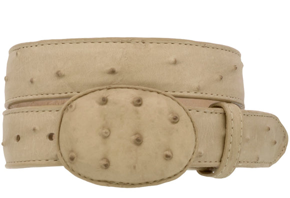 Kids Sand Cowboy Belt Ostrich Print Leather - Removable Buckle